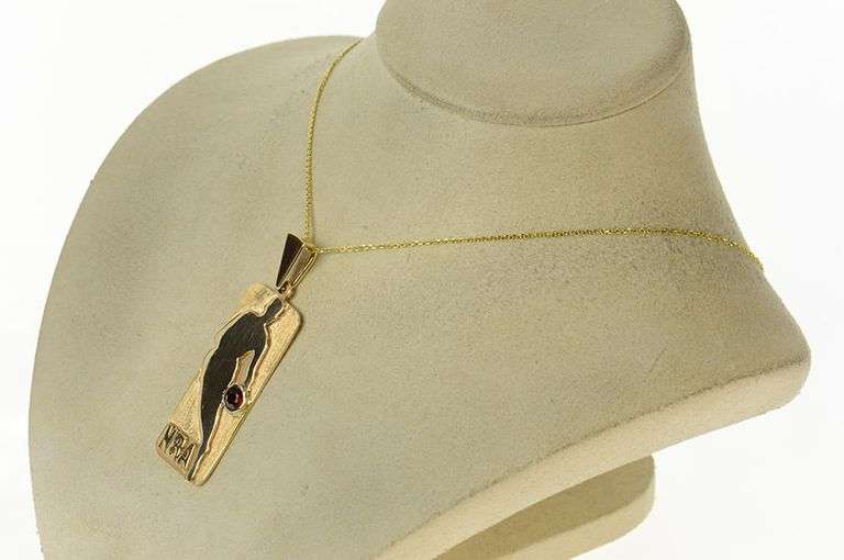 14K Yellow Gold Garnet NBA Logo Nat'l. Basketball Assn. Pendant