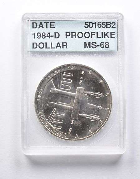 MS68 PL 1984-D Olympic Commemorative Dollar Accugrade Collectible Slab