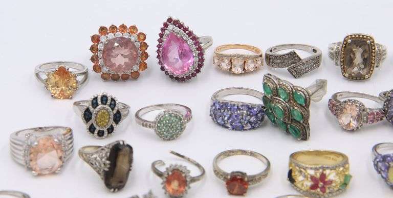 Big group lot of vintage 925 sterling silver gemstone rings