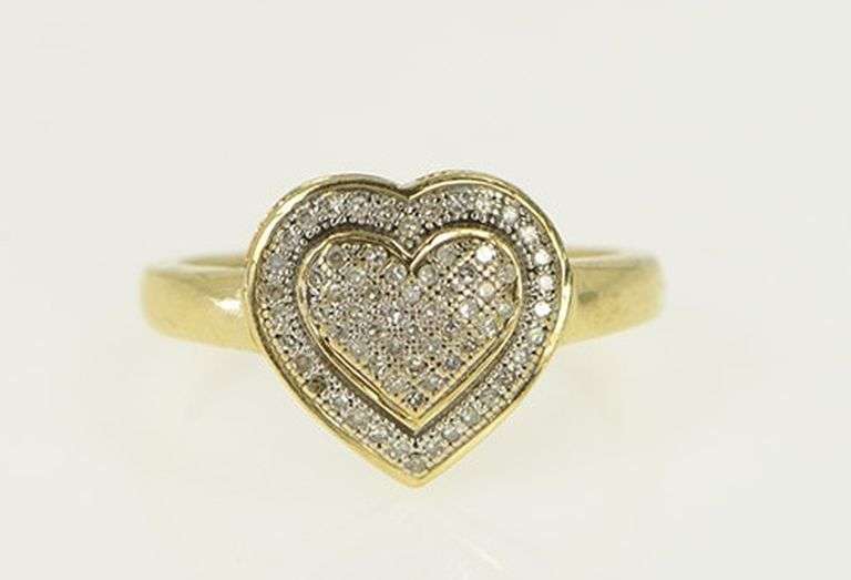 10K Yellow Gold Pave Diamond Heart Love Promise Ring