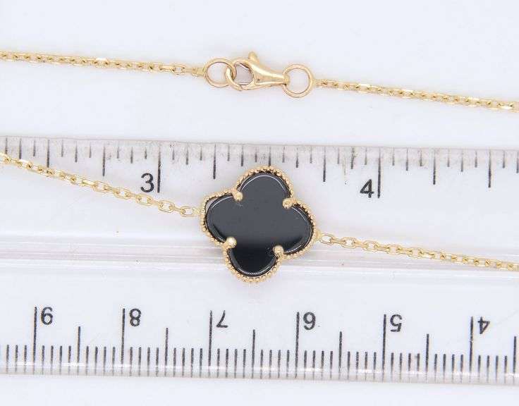 Black Onyx 5 Clover 14kt Yellow Gold Necklace