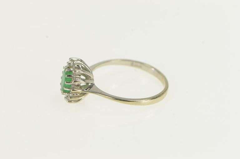 14K White Gold Oval Emerald Diamond Halo Engagement Ring
