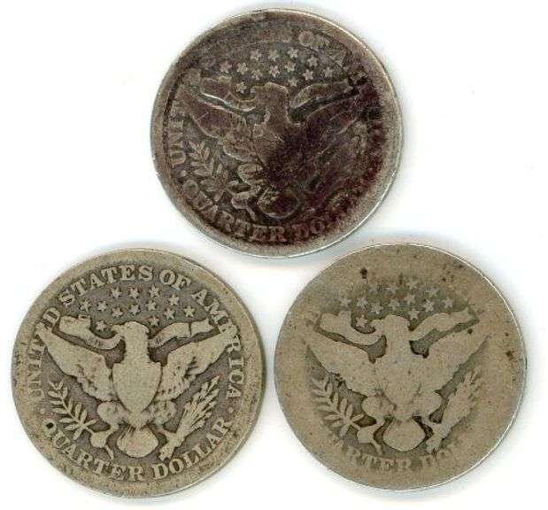 3 Different Barber Silver Quarters: 1899, 1900, & 1903