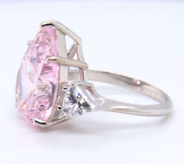 Pear Shaped Pink Cubic Zirconia Sterling Silver Ring