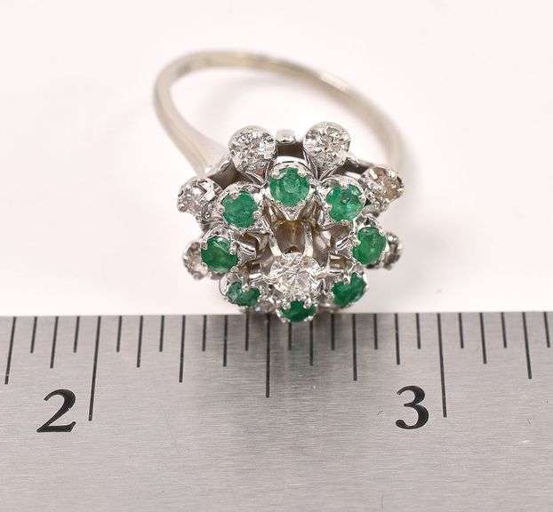 Colorful 14K White Gold Diamond and Emerald Ring