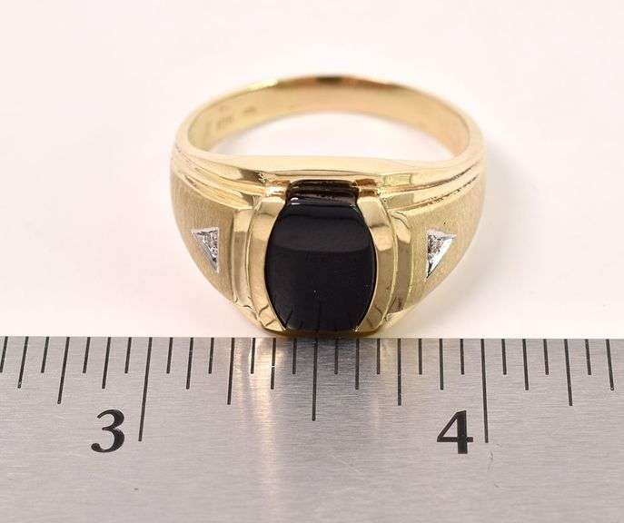 Ambitious 10K Yellow Gold Black Onyx and Diamond Men's Ring