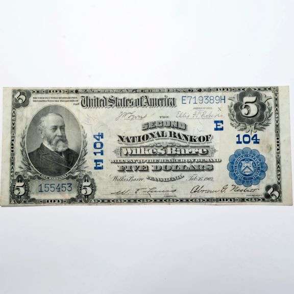 $5 1902 Series Second National Bank Wilkes Barre Pa National Note