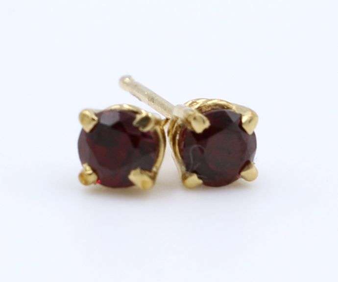 Pretty Yellow Gold Red Stone Earrings