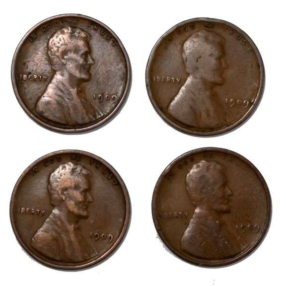 4 Raw Circulated 1909 VDB Lincolns