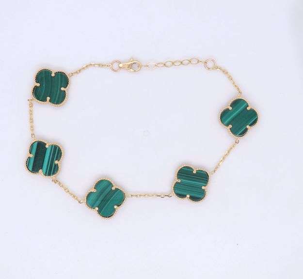 14kt Yellow Gold Malachite 5 Clover Bracelet