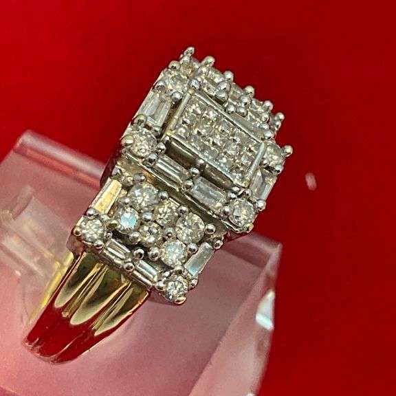 Certified 14K Gold Ring with 1.75 Carat Natural Diamonds – Round, Baguette & Princess Cuts