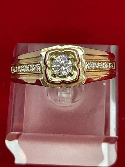 MEN'S CERTIFIED 14K YELLOW GOLD AND DIAMOND RING