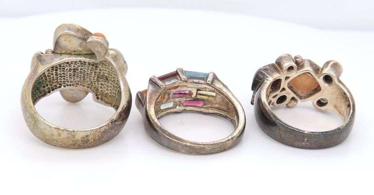 Group Lot of 3 Vintage 925 Sterling Silver Gemstone Rings