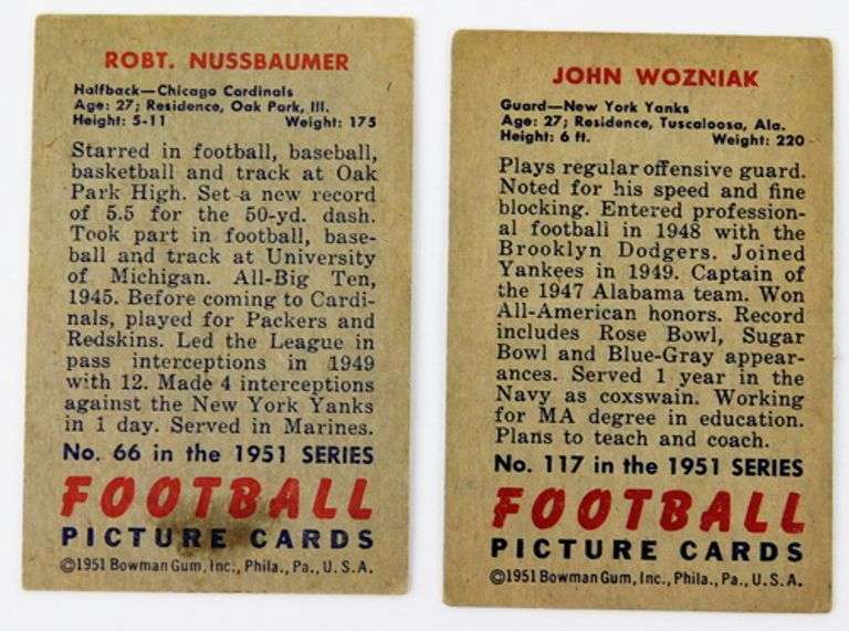 2 Bowman Gum 1951 Football Cards
