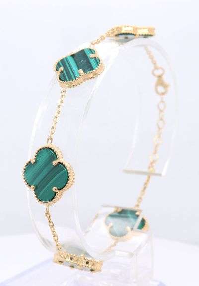 14kt yellow gold malachite five clover bracelet