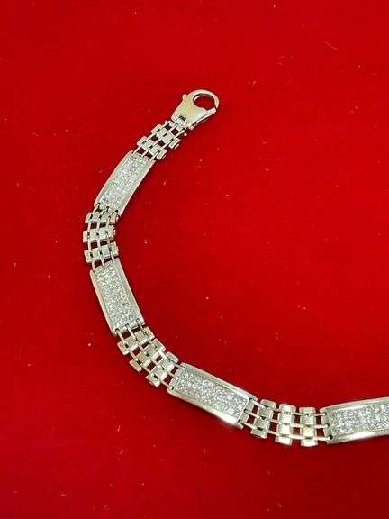 CERTIFIED MEN'S 14K WHITE GOLD AND DIAMOND BRACELET. 6.00 CARATS