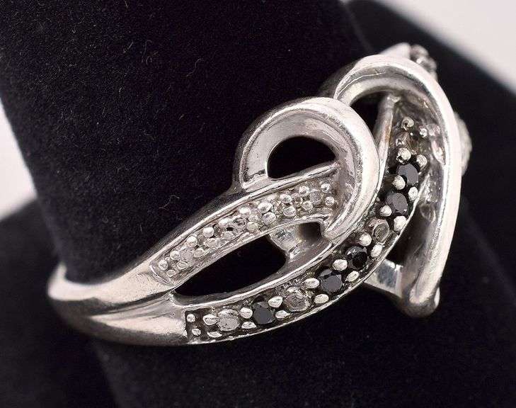 Sterling Silver Diamond and Black Onyx Heart Ring