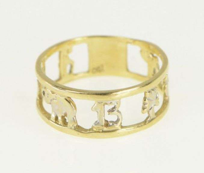14K Yellow Gold Good Luck Clover Horse Shoe Band Ring