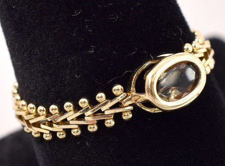 Interesting 14K Yellow Gold Flexible Smokey Quartz Ring
