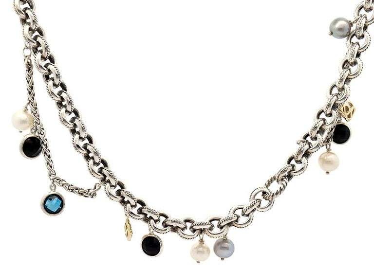 David Yurman Topaz and Pearl Toggle Charm Necklace in Sterling