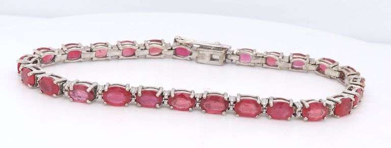 925 Sterling silver oval red stone tennis bracelet