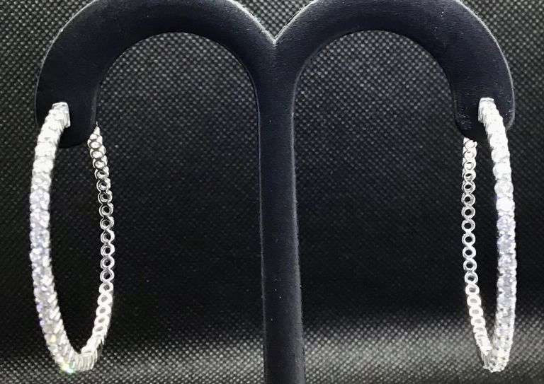 GORGEOUS AND TIMELESS 14K WHITE GOLD IN AND OUT DIAMOND HOOP EARRINGS