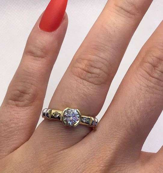 GORGEOUS AND UNIQUE 14K TWO TONE BEZEL SET DIAMOND RING