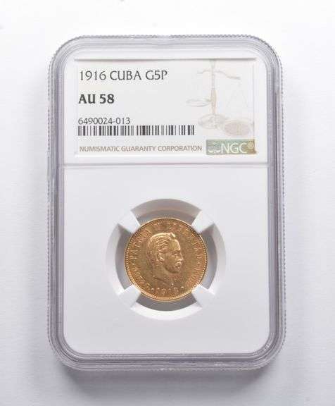 AU58 1916 Cuba Gold 5 Pesos NGC