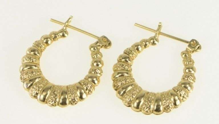 14K Yellow Gold 21.2mm Vintage Puffy Statement Hoop Earrings
