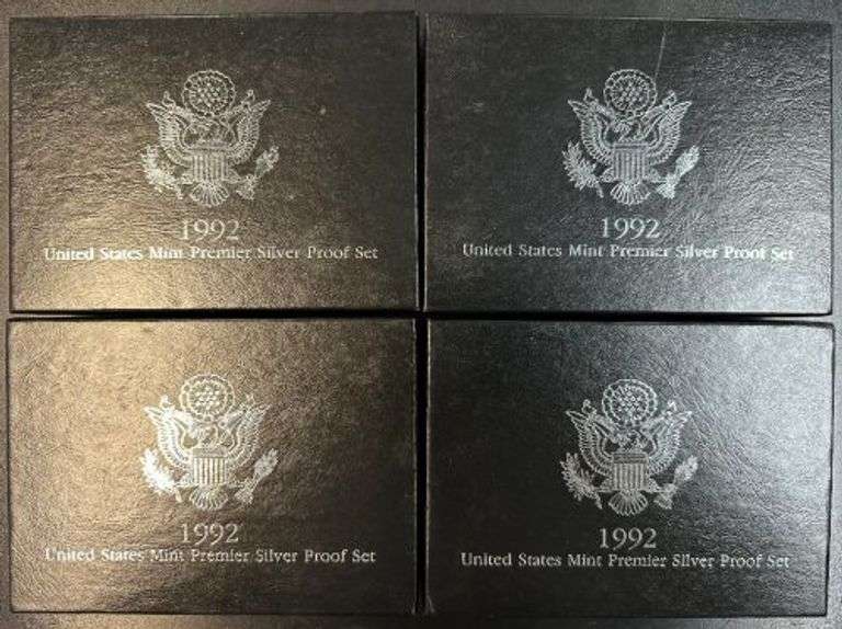 4 1992 Premier Silver Proof Sets in original packaging and COA