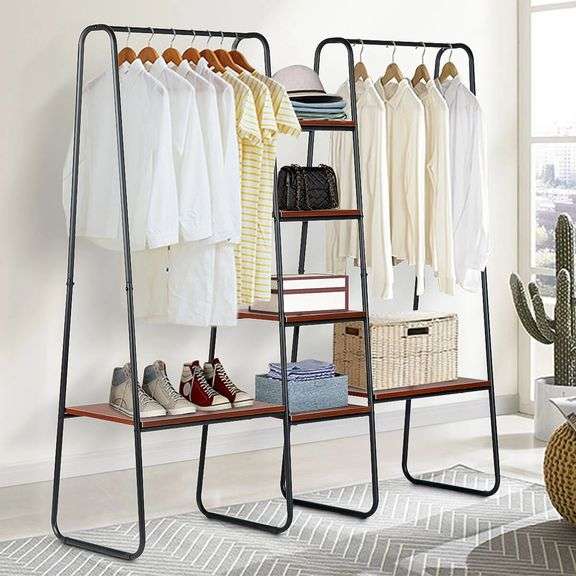 5-Tier Metal and Wood Clothes Rack