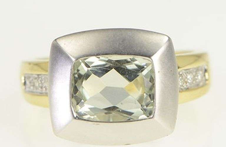 14K Yellow Gold Aquamarine Diamond Two Tone Vintage Ring
