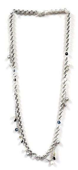 David Yurman Topaz and Pearl Toggle Charm Necklace in Sterling