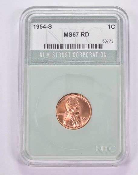 MS67 RD 1954-S Lincoln Wheat Cent NTC