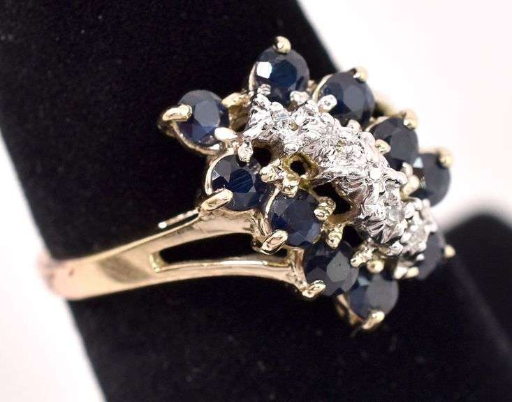 Harmonious 10K Yellow Gold Blue Sapphire and Diamond Ring