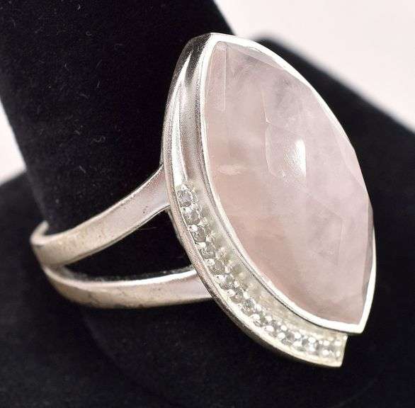 Sterling Silver Rose Quartz and CZ Ring