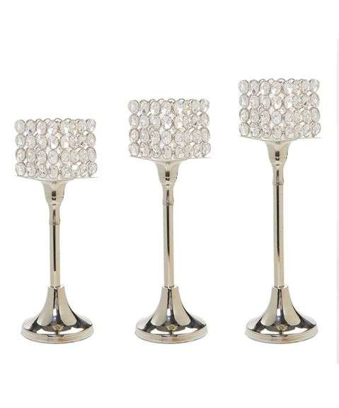 3 Silver Crystal Candle Holders