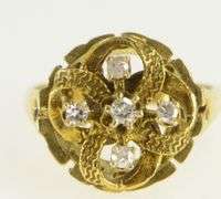 14K Yellow Gold Ornate Diamond 1940's Clover Vintage Ring