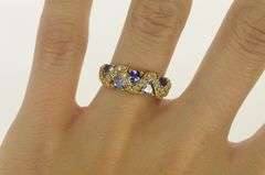 14K Yellow Gold Tanzanite Diamond Zig Zag Band Ring