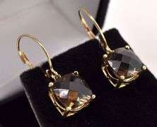 Splendid Yellow Gold Solitaire Smoky Quartz Dangle Earrings