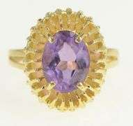 14K Yellow Gold Oval Amethyst Vintage Filigree Statement Ring