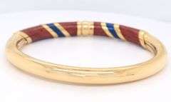 Incredible 18kt Yellow Gold Red and Blue Enamel Bangle Bracelet