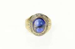 10K Yellow Gold 6.75 Ctw Oval Sapphire Diamond Halo Retro Ring