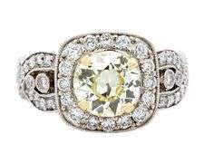 1.36ct Transition Cut Yellow Diamond and 0.65ctw White Diamond Frame Vintage Inspired Engagement Ring in 18K