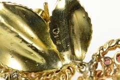 14K Yellow Gold Ornate Ruby Green Enamel Cherry Cluster Earrings