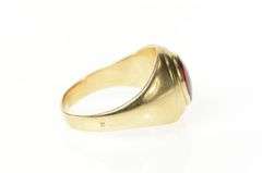 10K Yellow Gold Oval Syn. Ruby Retro Men's Statement Ring