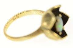 14K Yellow Gold Natural Opal Inset 3D Flower Tulip Statement Ring
