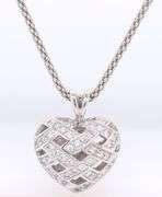 925 Sterling silver cubic zirconia heart shaped pendant on popcorn chain necklace
