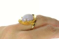 14K Yellow Gold Pale Blue Agate Cabochon Swirl Statement Ring