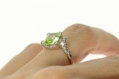 10K White Gold 1950's Retro Lemon Lime Quartz CZ Bypass Ring